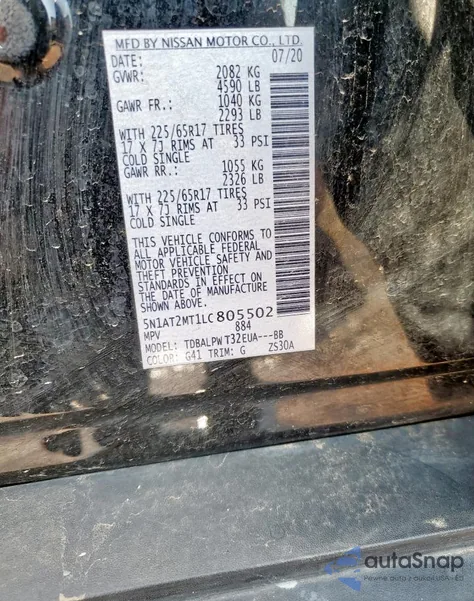 2020 Nissan Rogue S z USA, uszkodzony, nr VIN 5N1AT2MT1LC805502